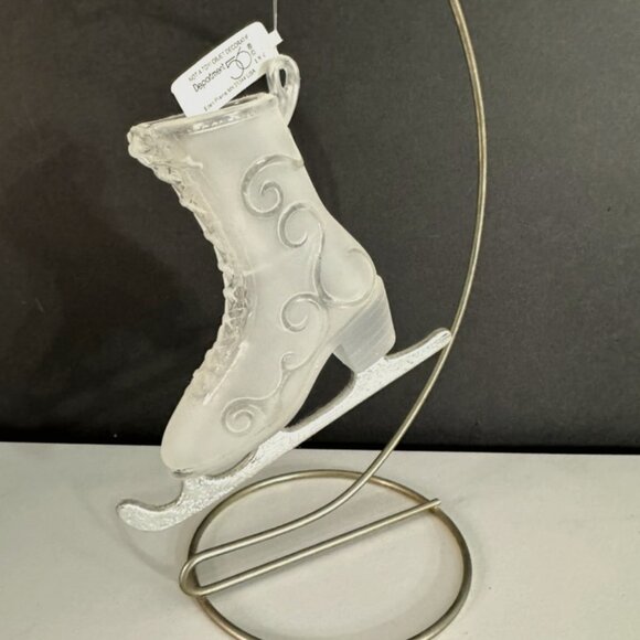 NWT Vtg Retired Dept. 56 Frosted Ice Skate Xmas Ornament Silver Tone Metal Blade - Picture 2 of 9